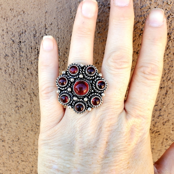 New Red Onyx Adjustable Silver Statement Ring. - Picture 10 of 10
